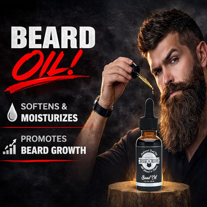 Beard Brush, Beard Comb, Beard Oil, & Beard Balm Grooming Kit for Men'S Care, Travel Facial Hair Set for Growth, Styling, Shine & Softness, Great Gifts for Him